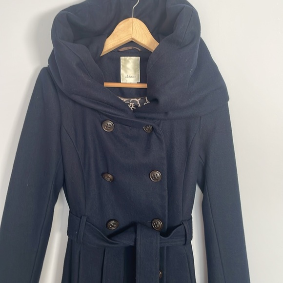 NWOT Rare Elevenses Anthropologie Runway Lapel Navy Wool Trench Coat size 4 🌹 - Picture 5 of 16